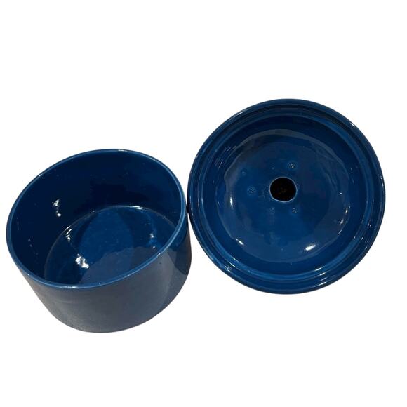 Vintage Blue Ceramic Lidded Jar Glossy Round Canister Candy Dish Bathroom - Picture 3 of 6